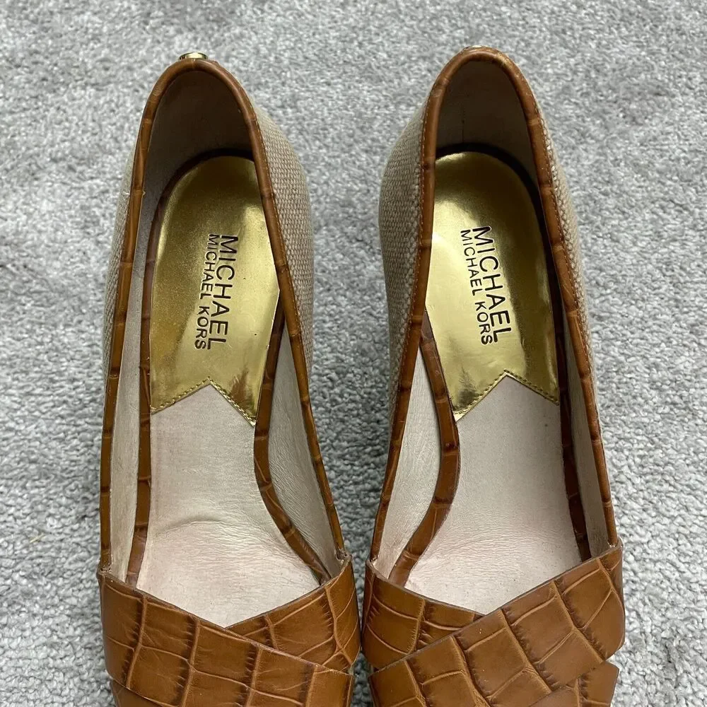 Micheal Michael Kors Peep Toe Espadrille Wedge Sandals Womens 9M Brown Slip On
